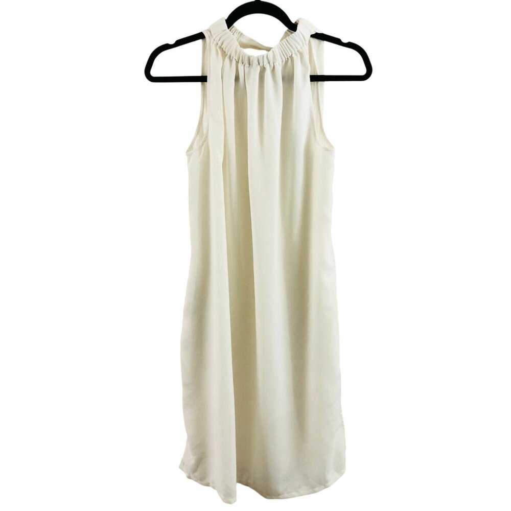 Prologue Shift Dress High Neck Sleeveless Tie Back Draped Flowy Ivory Size S